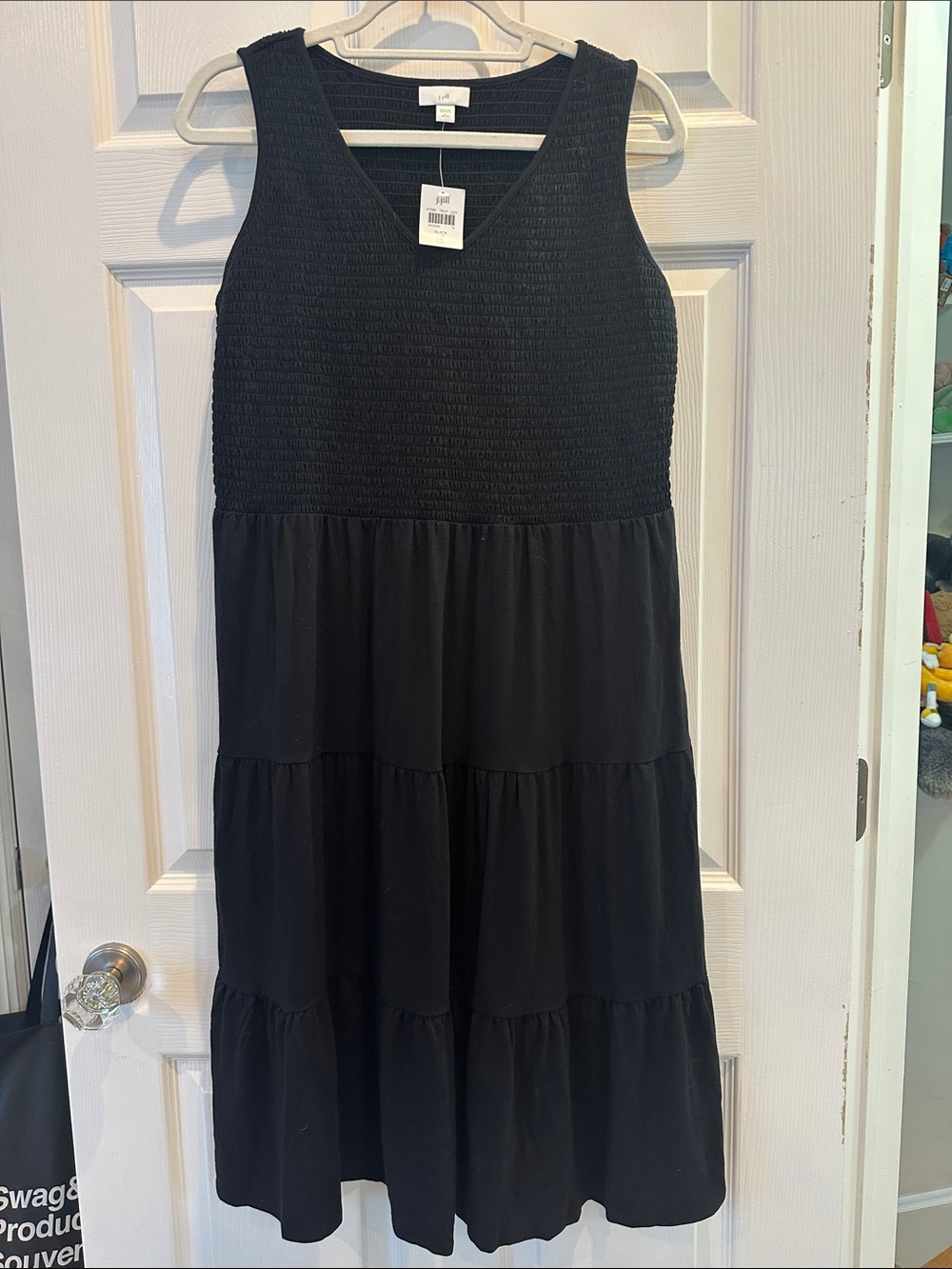 J. Jill Black Sleeveless Smocked Tiered Maxi Dress Large Petite